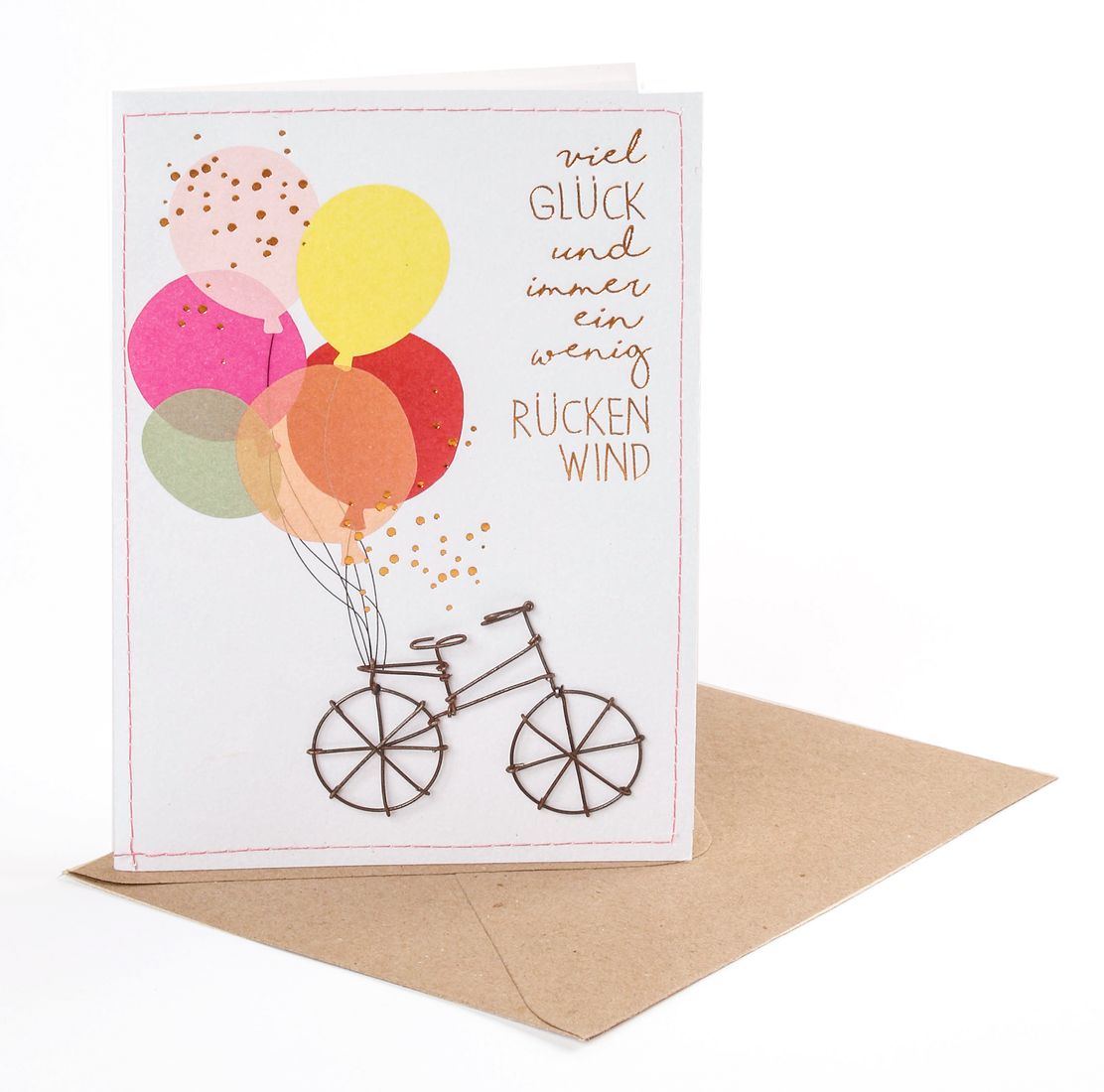 Glückwunschkarte Viel Glück und immer ein wenig Rückenwind von Good old friends mit kleinem Draht-Fahrrad