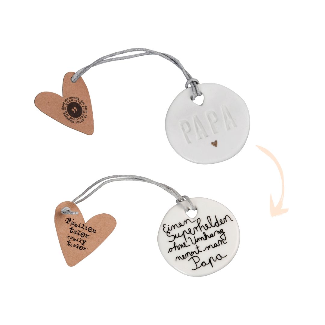 Good old friends Familientaler Papa aus Porzellan, Vorder- und Rückseite mit goldenem Herz und Schriftzug