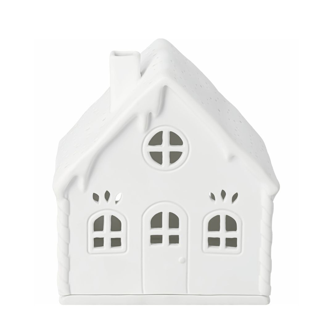 Wohnhaus, Keramikfigur, Miniatur, Weiß, Fenster