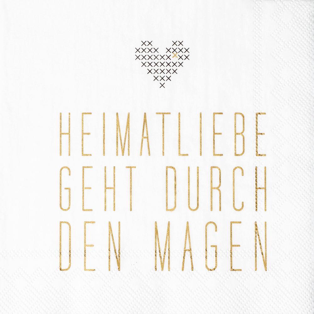 Cocktailserviette "Heimatliebe geht durch den Magen" Text