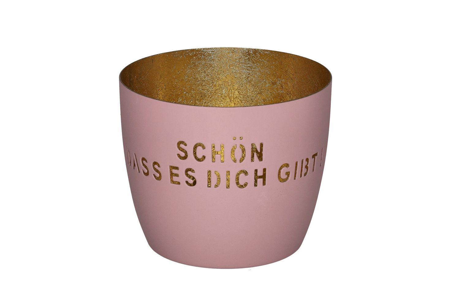 Giftcompany Madras Windlicht in Rosa mit goldenem Innenfutter und Schriftzug Schön dass es dich gibt