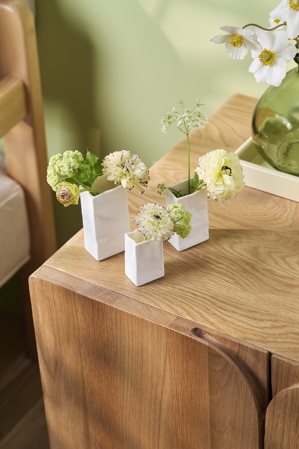 Blumen, Vase, Mini-Vasen, Holztisch, Blüten