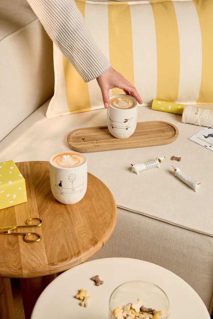 Kaffeetasse, Becher, Latte art, Holzbrett, Teesnack