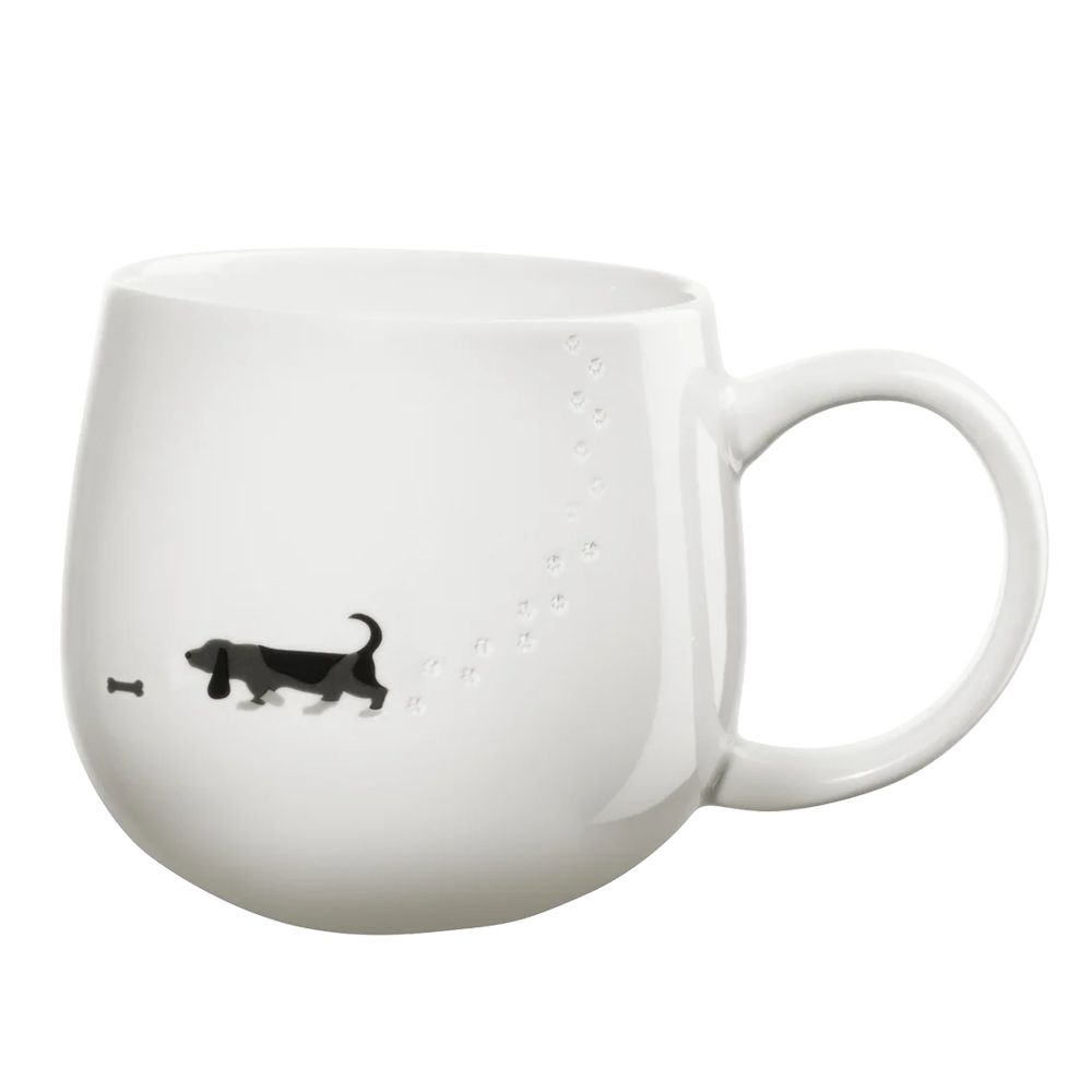 Kaffeebecher, Becher, Hundemotiv, weiße Tasse, Tassenrand-Bemalung