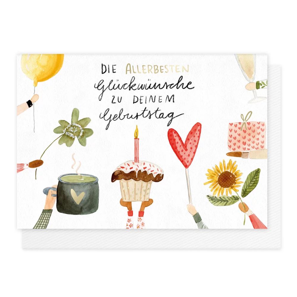 Klappkarte "Glückwünsche zu deinem Geburtstag" Grusskarte, Post, Leute, Person, Tasse