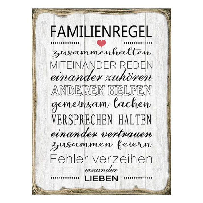 Wandbild mit Familienregeln und herzlichen Sprüchen im Format 30x40 cm