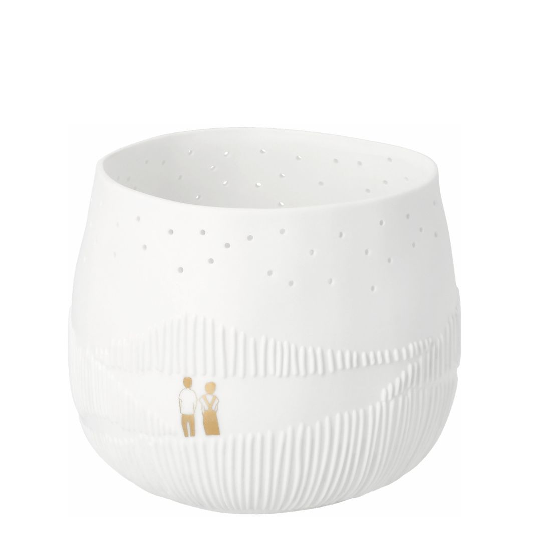 räder Windlicht Nachtwanderung aus Porzellan mit leuchtenden Sternen-Löchern und Gold-Details