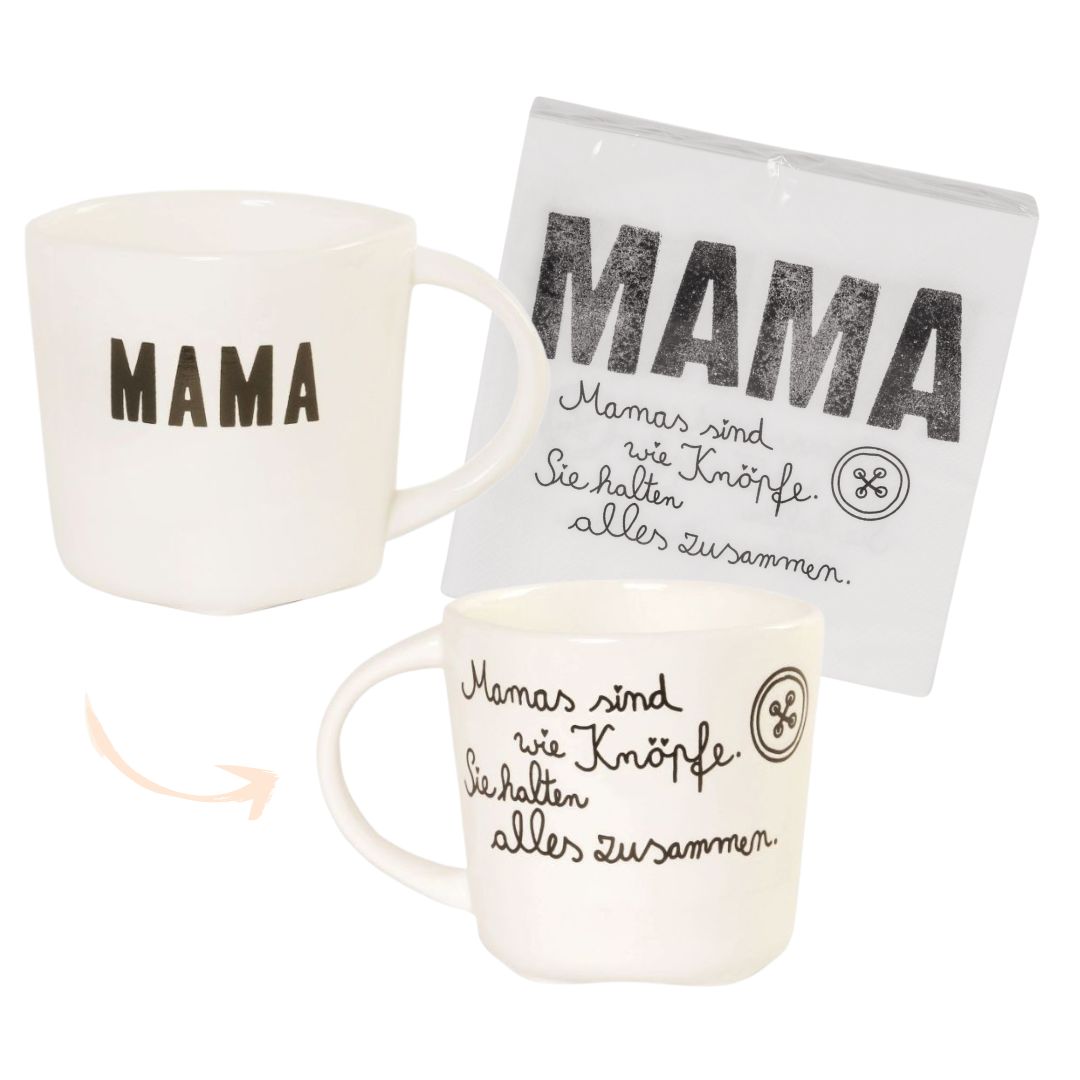 Geschenkset für Mama bestehend aus Good old friends Familientasse und Servietten mit 10 Prozent Rabatt