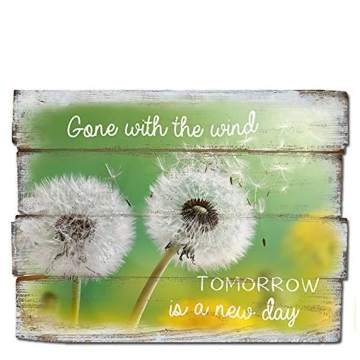 Wandbild 40x30 cm mit dem englischen Spruch Gone with the wind. Tomorrow is a new day und Kordel zur Aufhängung
