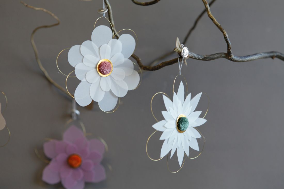 Dekoanhänger, Blumenornament, Papierblume, Hängedekoration, Kunsthandwerk