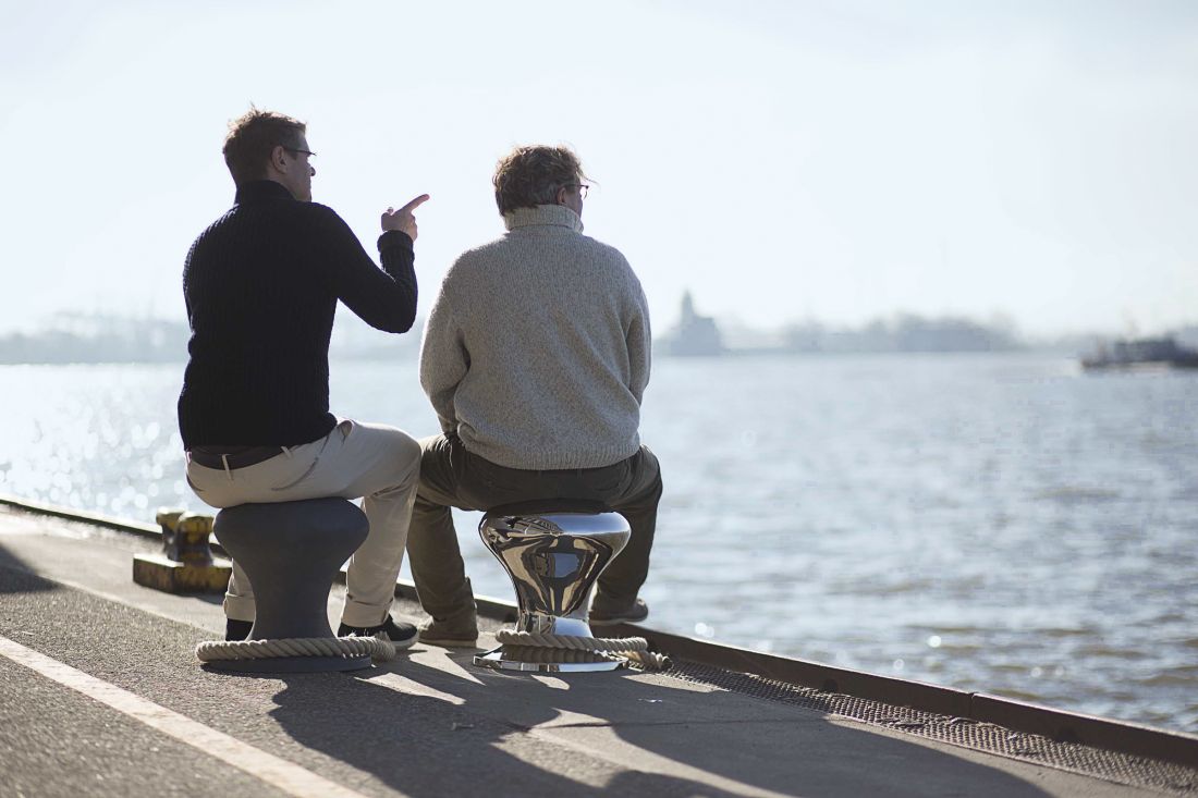 pier, Seite, Sitzend, zwei Personen, Bootssteg