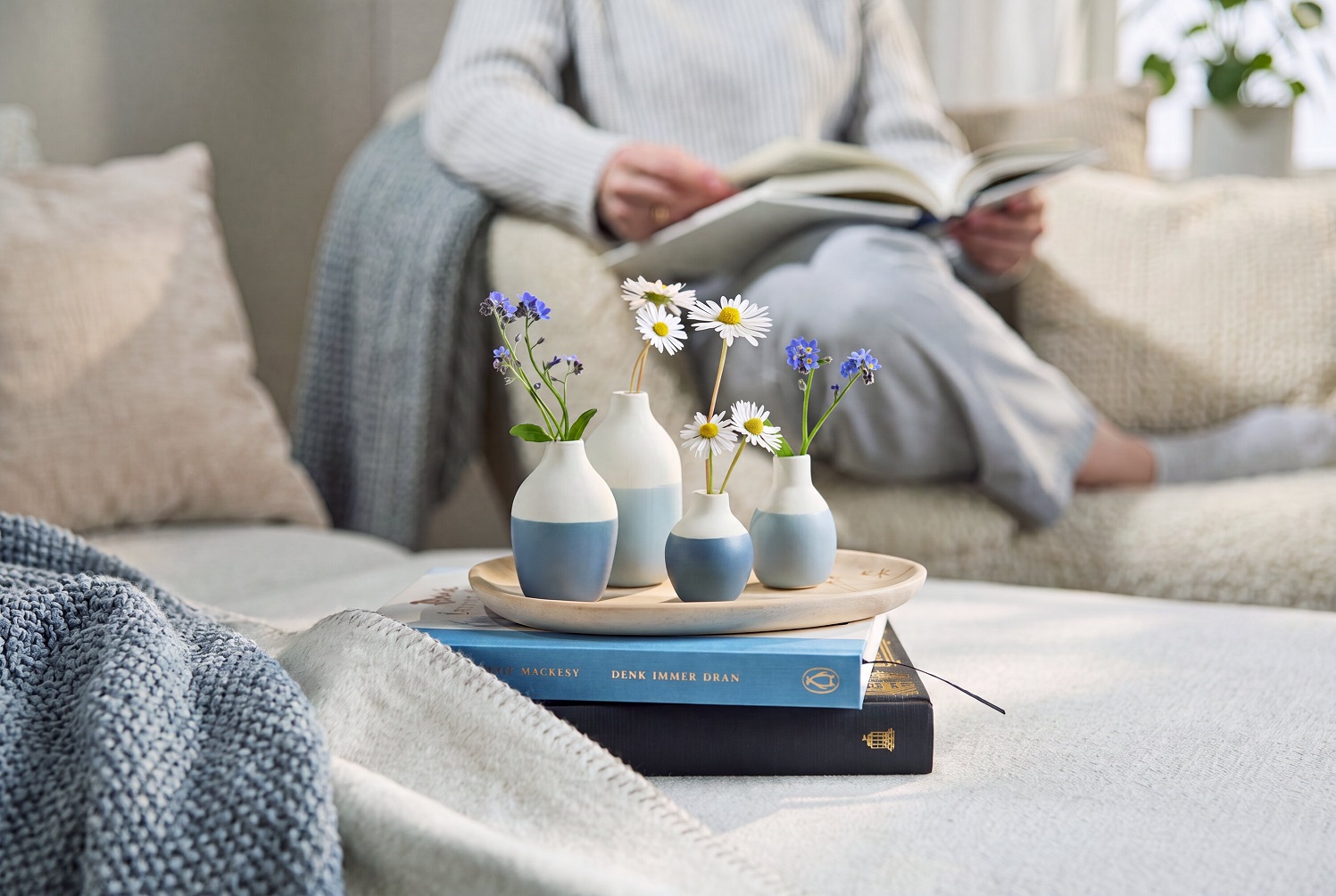 Dekoration, Vasen-Set, Blumenvase, Holzteller, Wohnzimmer