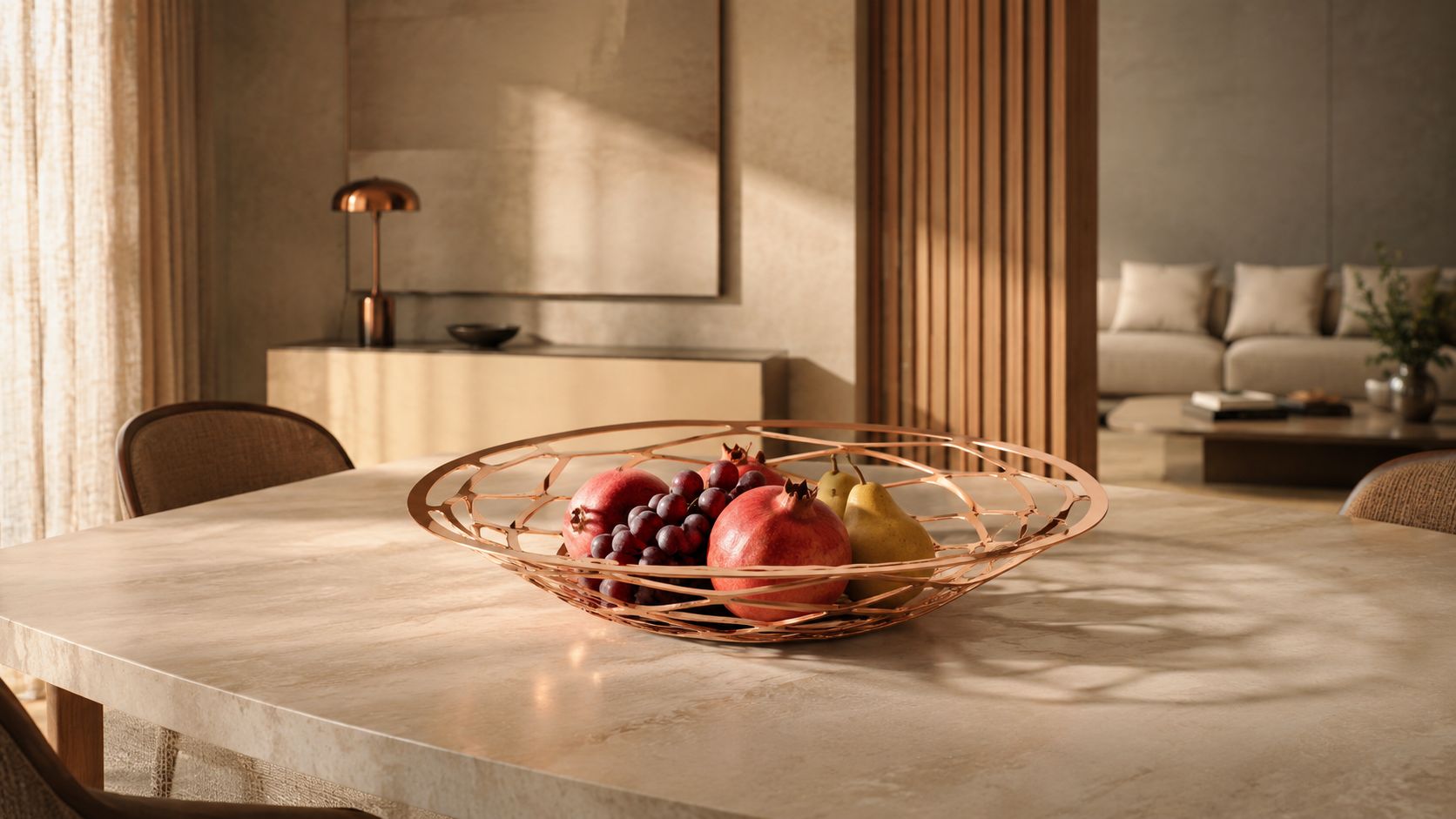fruits, fruchtschale, rosegold schale, , kupferkorb