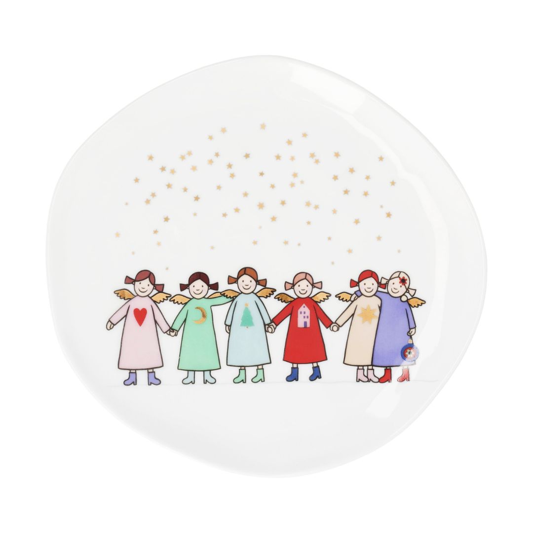 Runder räder Porzellan-Teller Edition 10 mit den Motiven der Himmlischen Schwestern Pauline, Rosine, Florentine, Aurelia und Charlotte