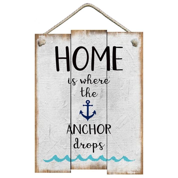 Maritimes Wandbild 30x40 cm mit Anker-Spruch Home is where the anchor drops und Kordel zum Aufhängen