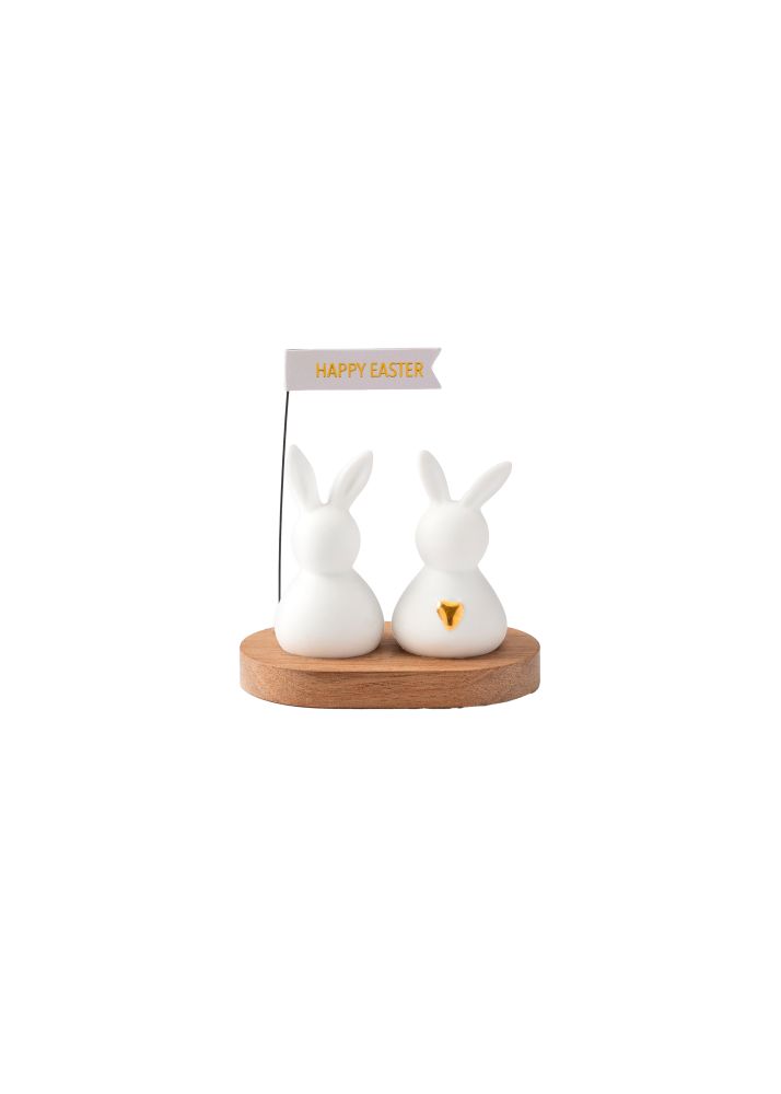Hasengruß "Happy Easter" Kunst, Porzellan, Töpferei, Figur