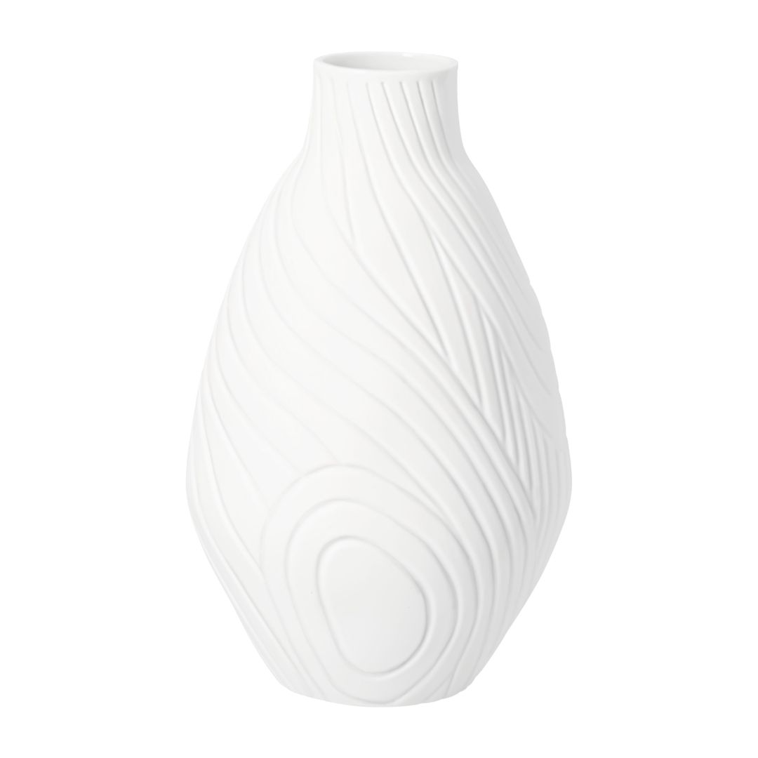 Vase, Weiße Vase, Rillendesign, Pattern-Vase, Dekorationsvase