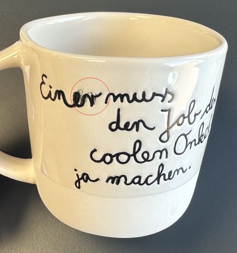 Tasse, Becher, Keramik, Weiß, Schriftzug