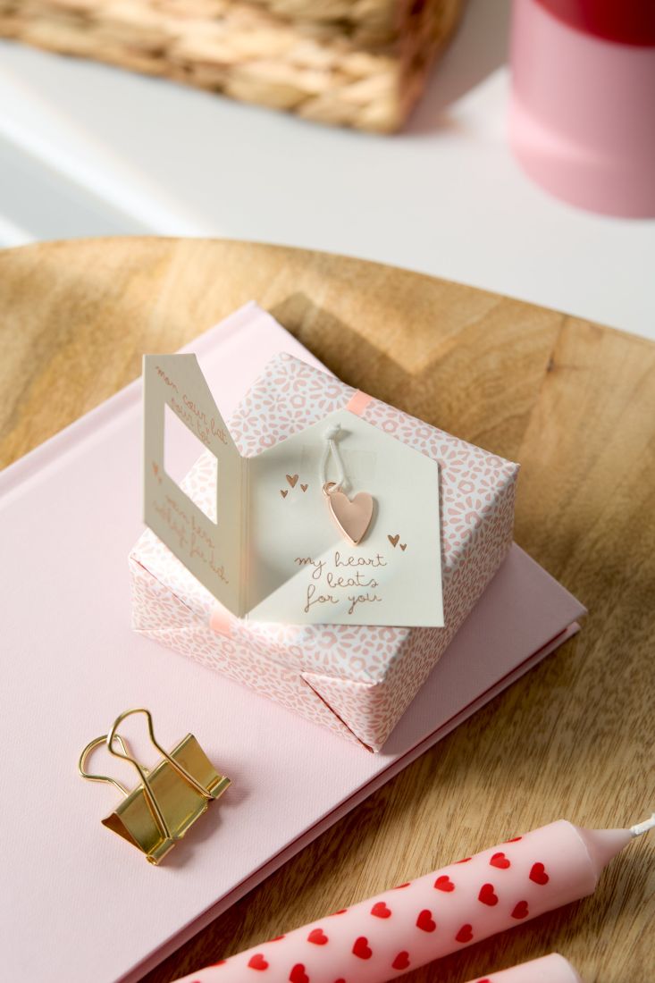geschenkverpackung, herzanhänger, karte, rosa, box