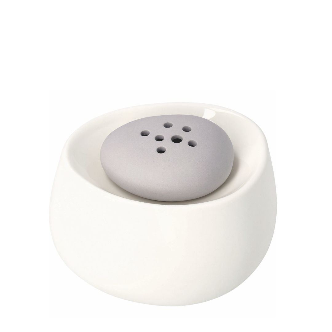 Zweiteilige räder Blumenschale Naturelemente aus weißem und grauem Steinzeug