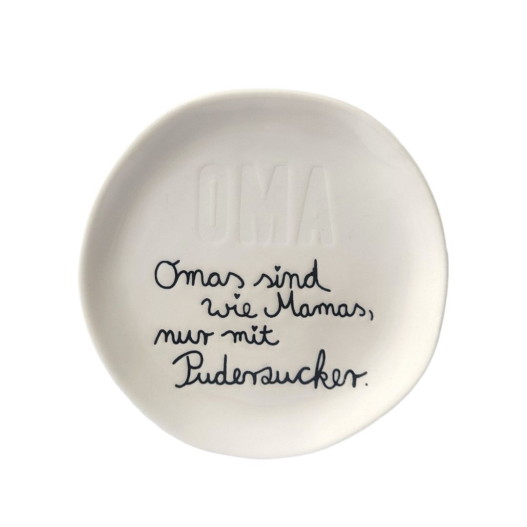 Good old friends Porzellan Familientellerchen Oma mit vertieftem Spruch Omas sind wie Mamas