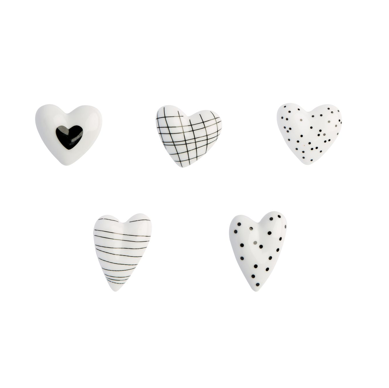 14731k Porzellanherzen 5er Set s/w