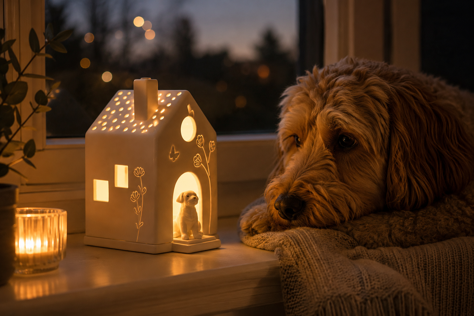hunde.decke, kerze, laterne, haustier, haustierdeko