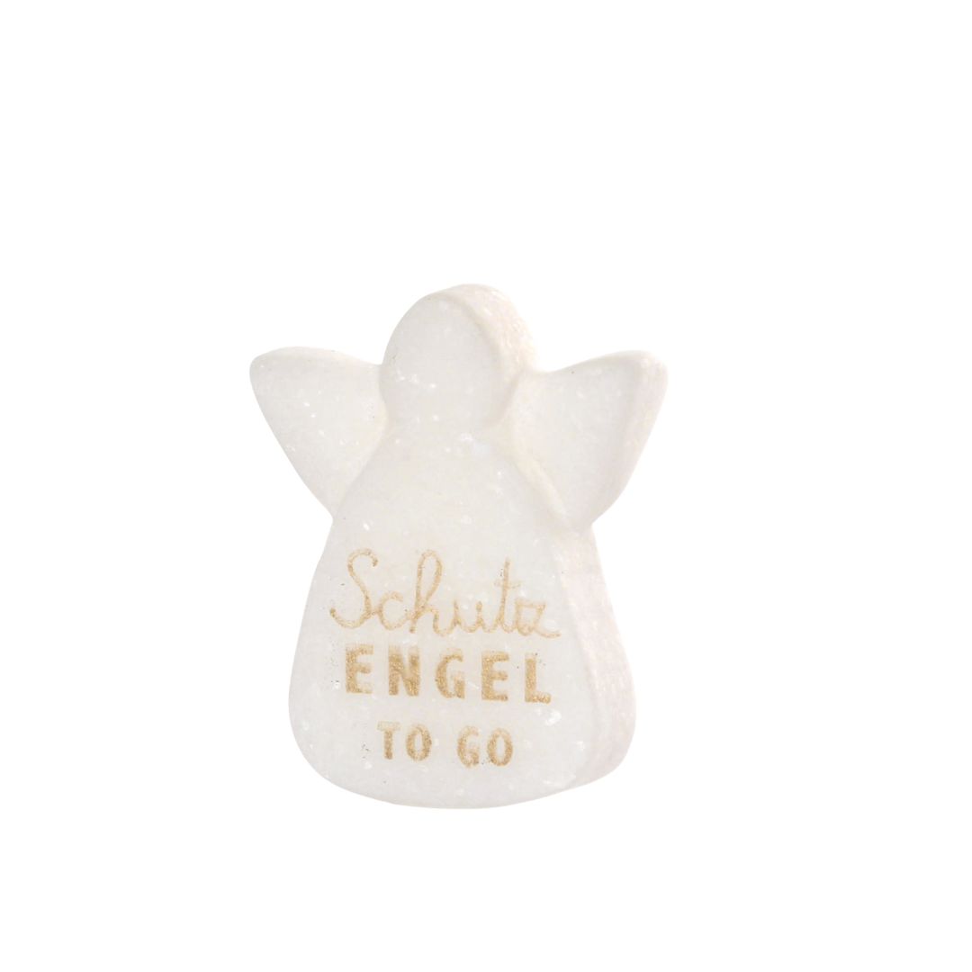 Kleiner weißer Schutzengel aus echtem Marmor mit Aufdruck Schutzengel to go von Good old friends