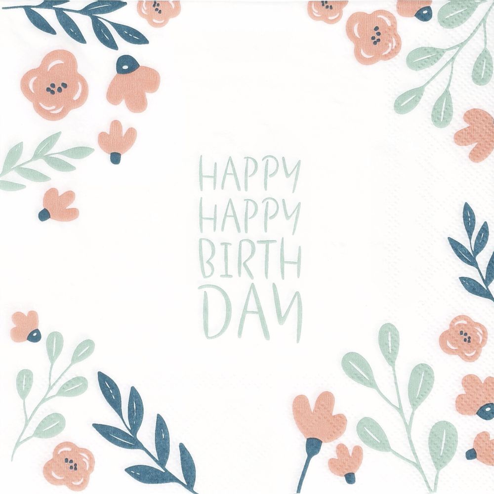 Serviette "Happy Happy Birthday" Muster, Grußkarte, Post, Inneneinrichtung, Florales Design