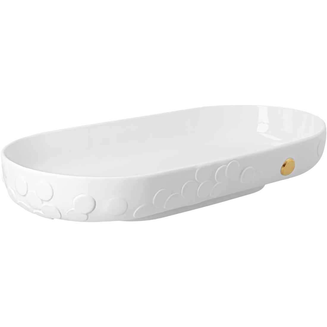 Schale, Weiß, Oval, Porzellan, Goldknopf