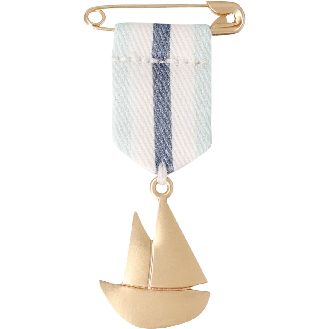 Nahaufnahme des runden räder Ansteck-Ordens mit einem feinen, minimalistischen Boot-Motiv
