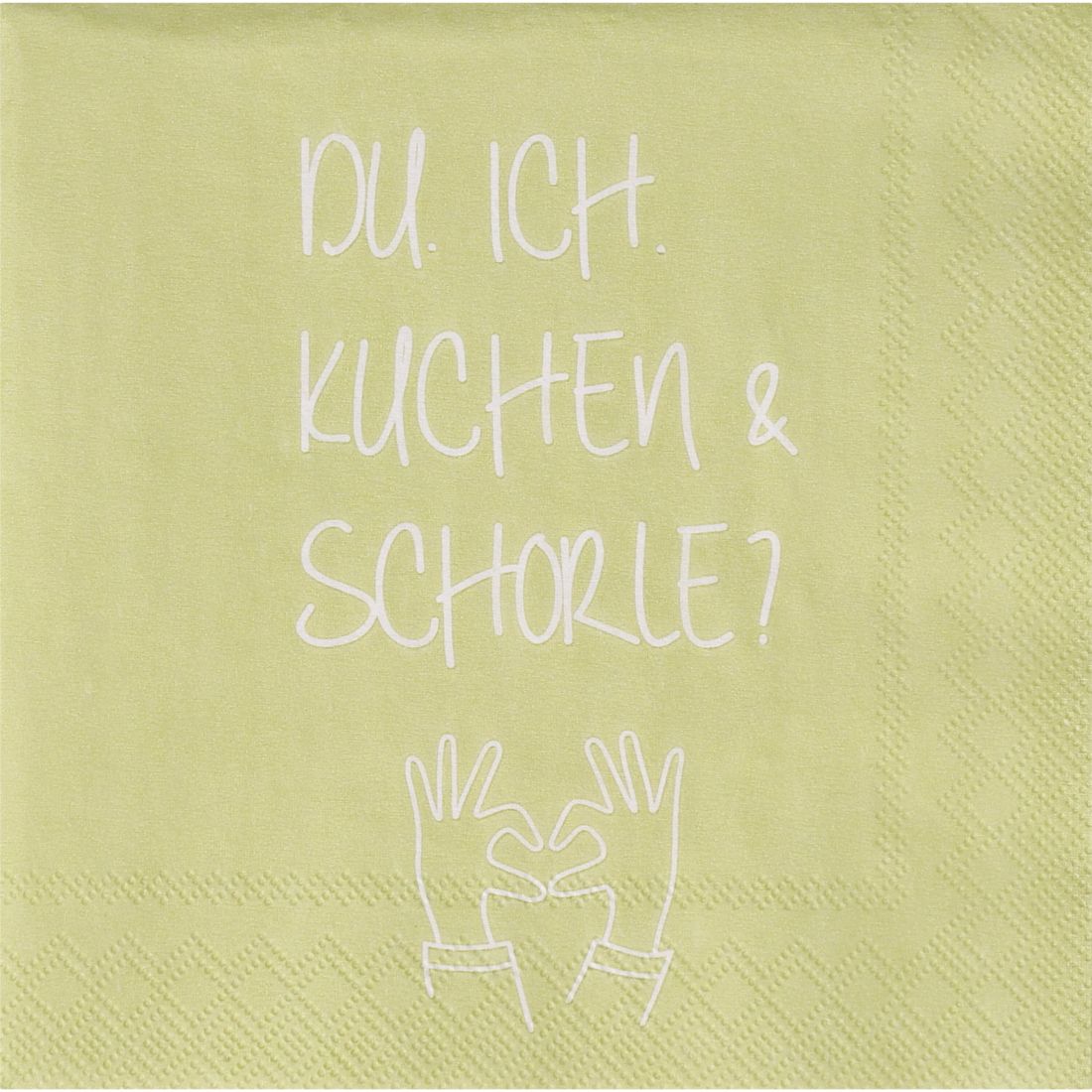 Packung mit 20 Stück kleinen räder Design Cocktailservietten mit dem Spruch Du, Ich, Kuchen und Schorle?