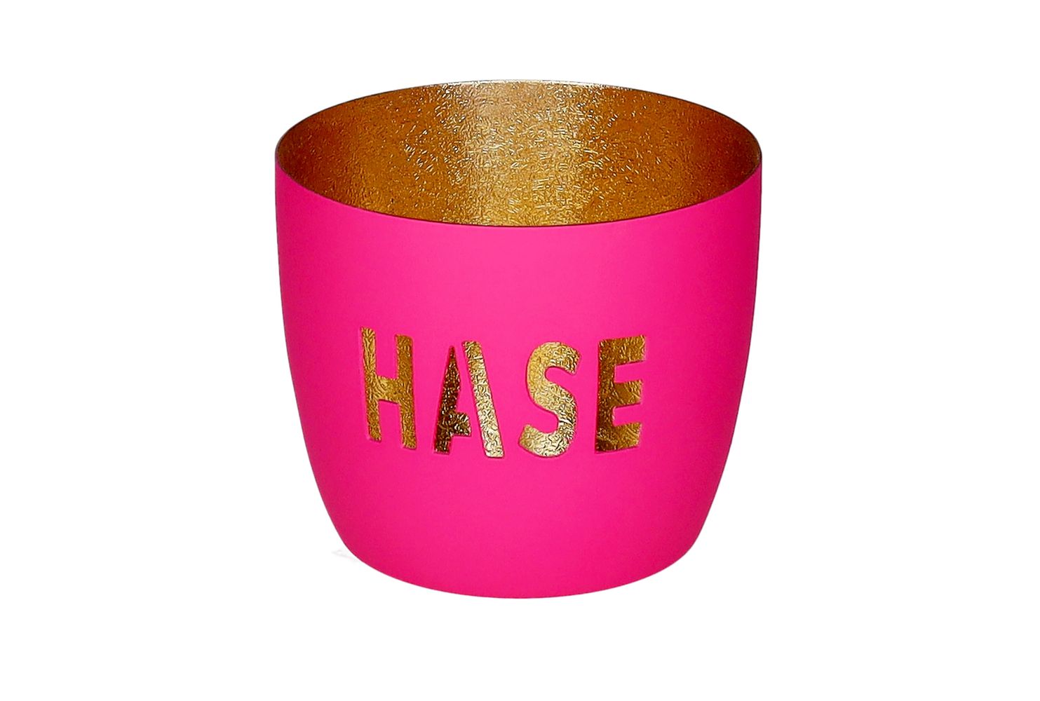 Hot Pink Giftcompany Madras Windlicht mit Schriftzug Hase und goldener Innenseite