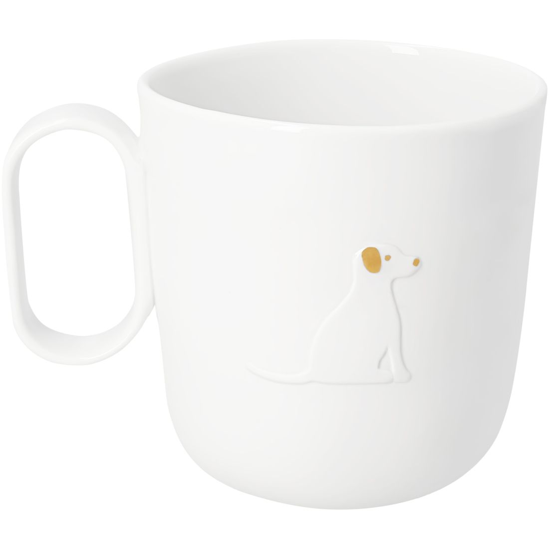 weiße tasse, tasse, porzellan, hundemotiv, einfarbig