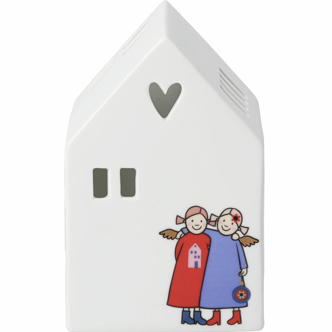Porzellanfigur, Hausform, Herzfenster, 2 Figuren, Bauernhaus-Design