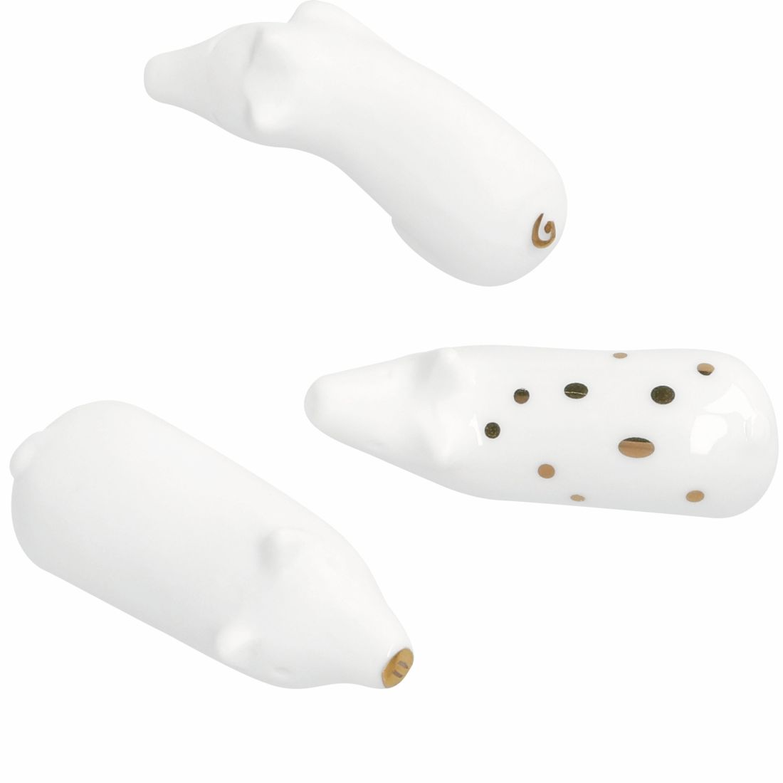 Nahaufnahme Glücksschwein Porzellan mit goldenem Herz-Decal von räder