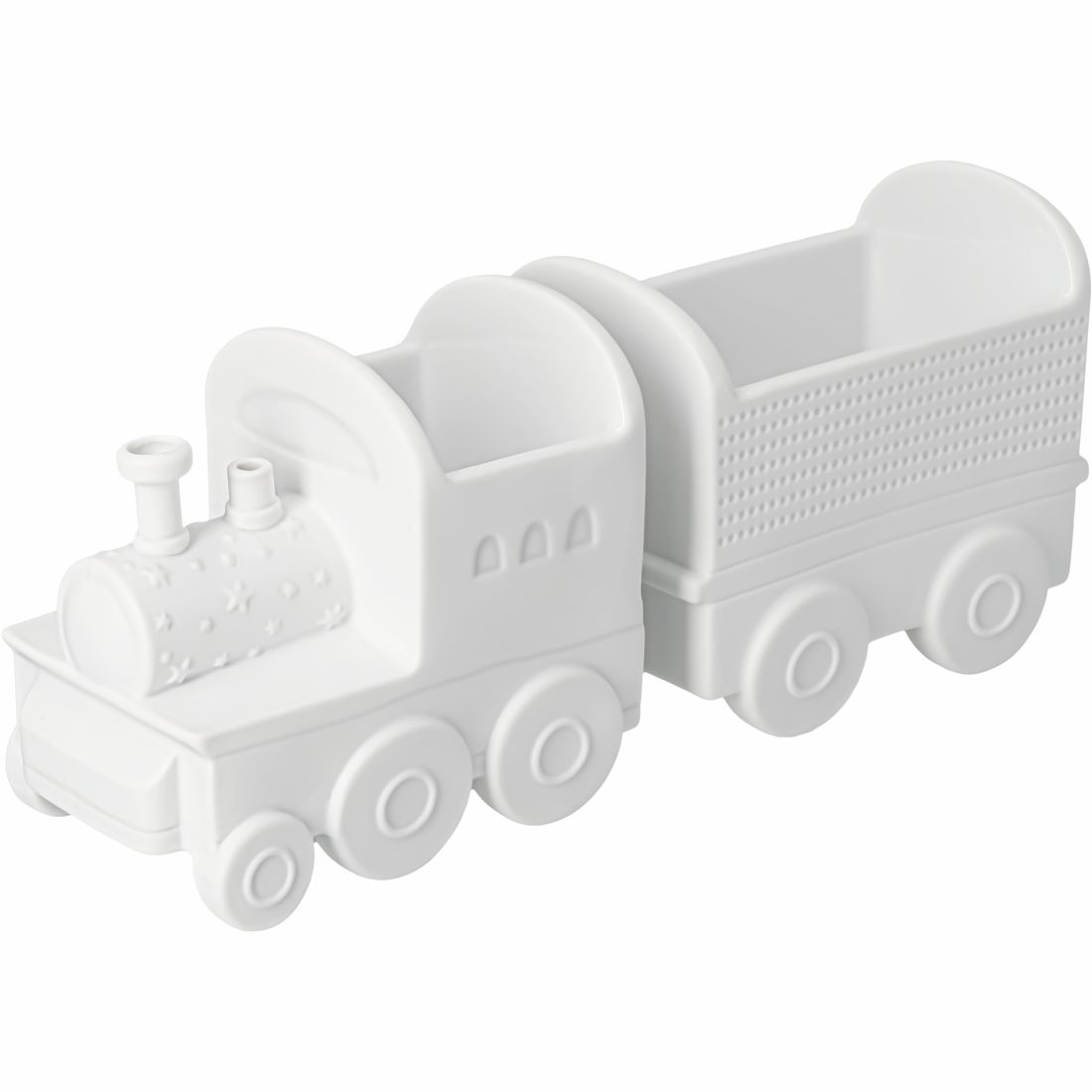 Das weiße 2-teilige räder Weihnachtszug Set aus edlem Porzellan bestehend aus Lokomotive und Wagen zum Befüllen
