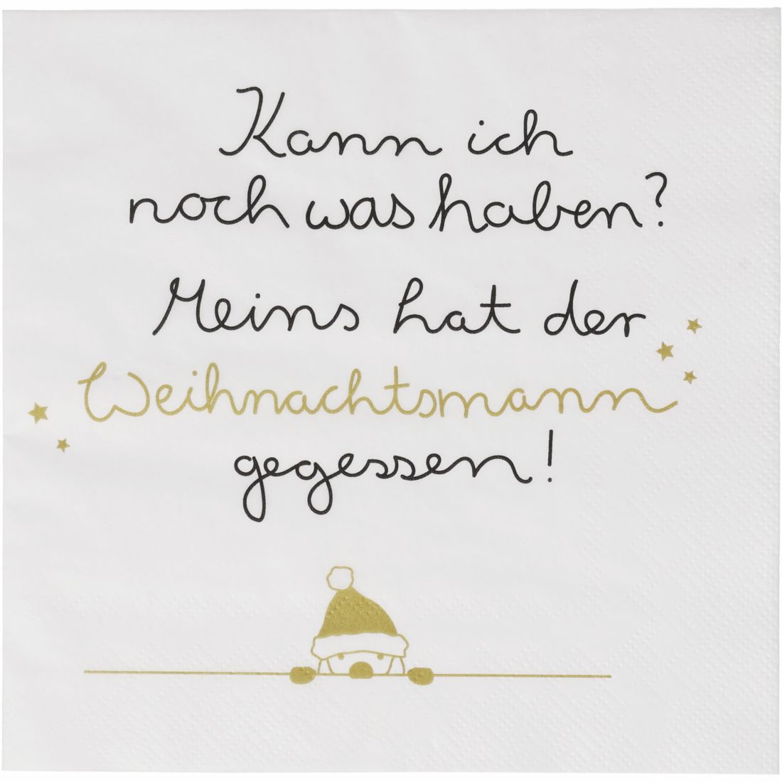 Packung der 3-lagigen räder Papierservietten mit dem Spruch Kann ich noch was haben? Meins hat der Weihnachtsmann gegessen
