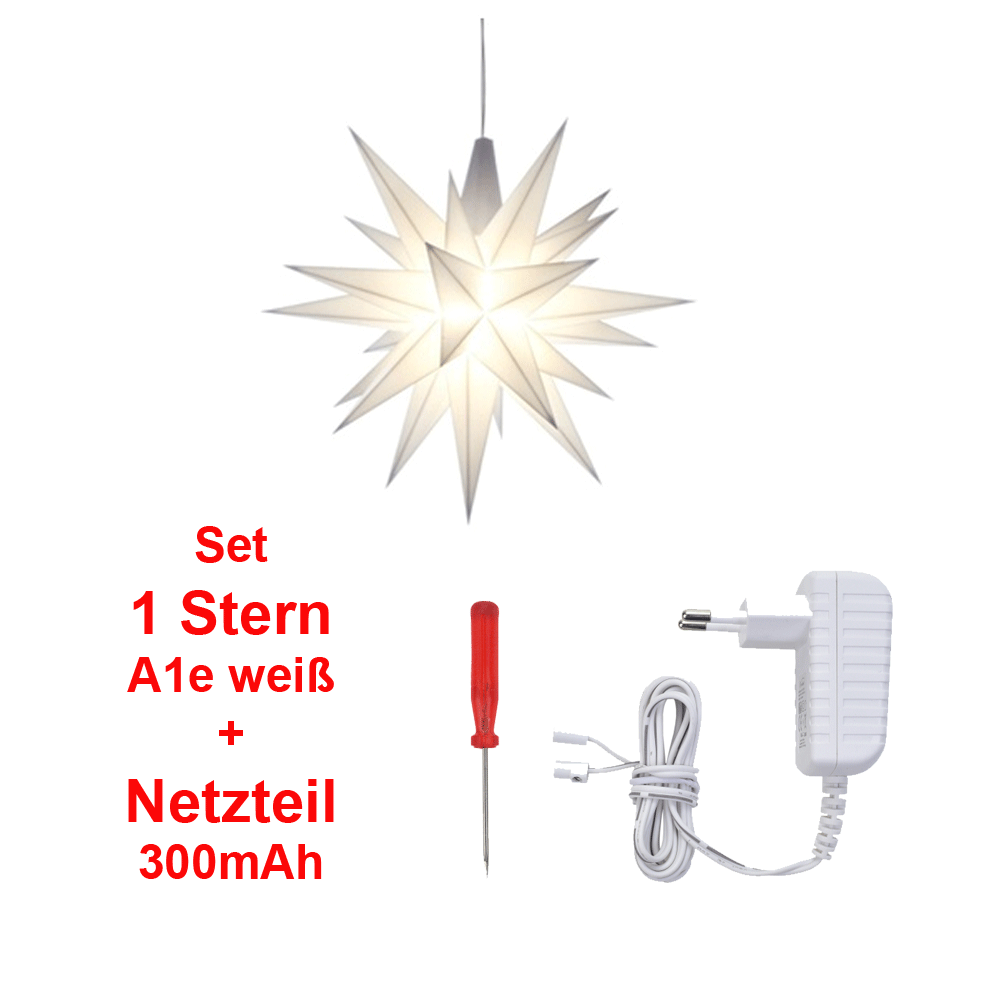Herrnhuter Stern für Innen, Weiß 13 cm mit Netzteil für 1 Stern 300 mAH