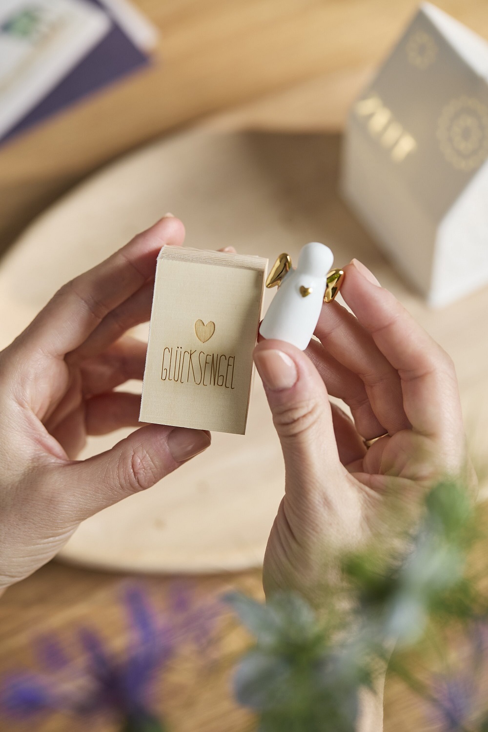Schmuckengel, Silber, Goldfarben, Miniaturfigur, Geschenkset