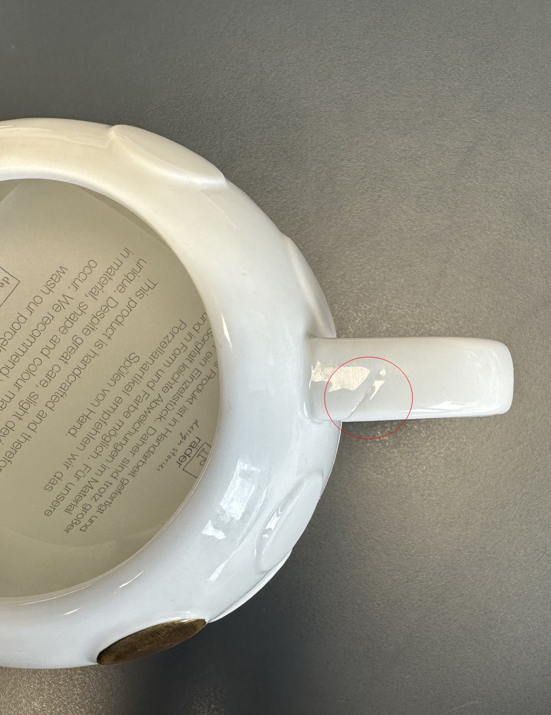 Kaffeekanne, Weißes Porzellan, Tasse, Griff, Bruchstelle