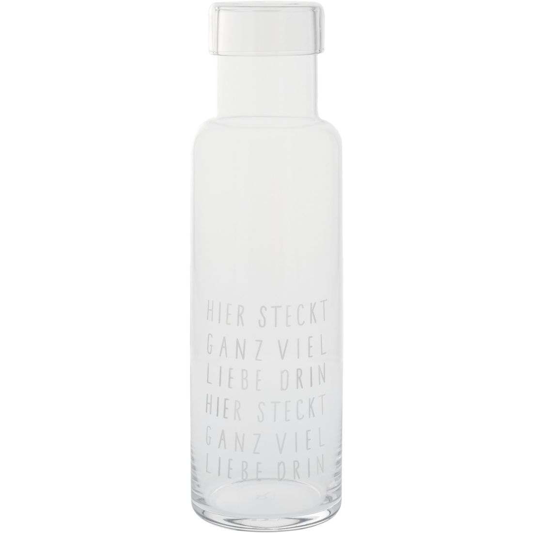 Elegante räder Glaskaraffe aus klarem Glas mit gelasertem Spruch Hier steckt ganz viel Liebe drin