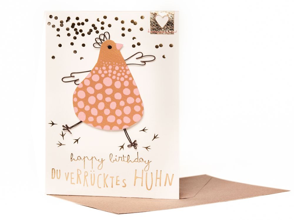 Crazy Chicken Karte "Happy Birthday du verrücktes Huhn" Briefumschlag, Grußkarte, Post, Tier, Vogel