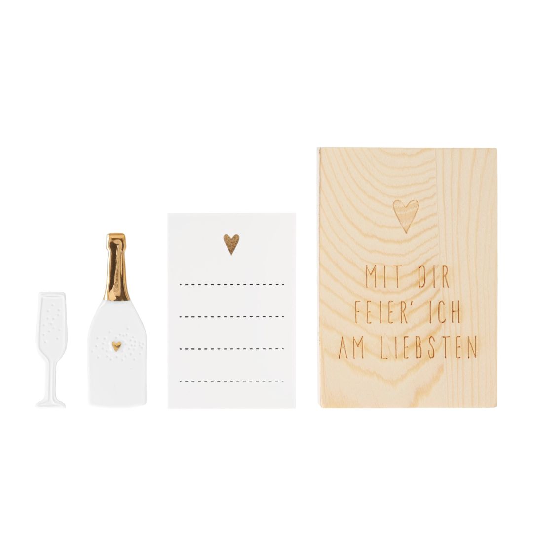 Geschenkset, Weinflaschen-Set, Holzbox, Herzmotiv, Notizkarte