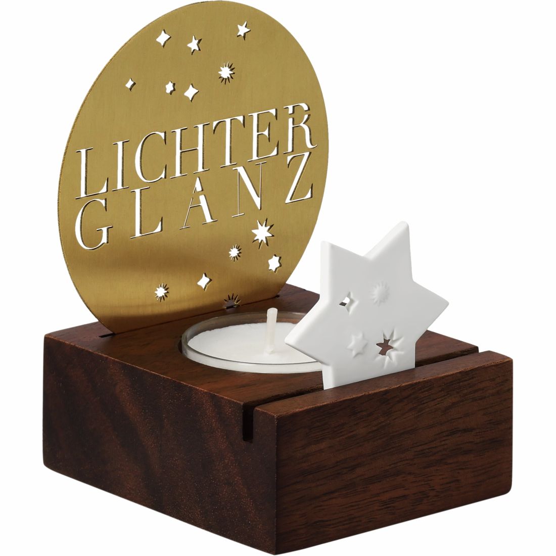 Deko-Set, Teelicht, Holzbasis, Sternenfigur, Kerzenhalter