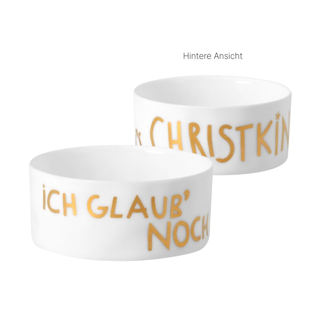 Winterlicht "Ich glaub noch ans Christkind" Porzellan, Töpferei, Schüssel, Suppenschüssel, Klebeband