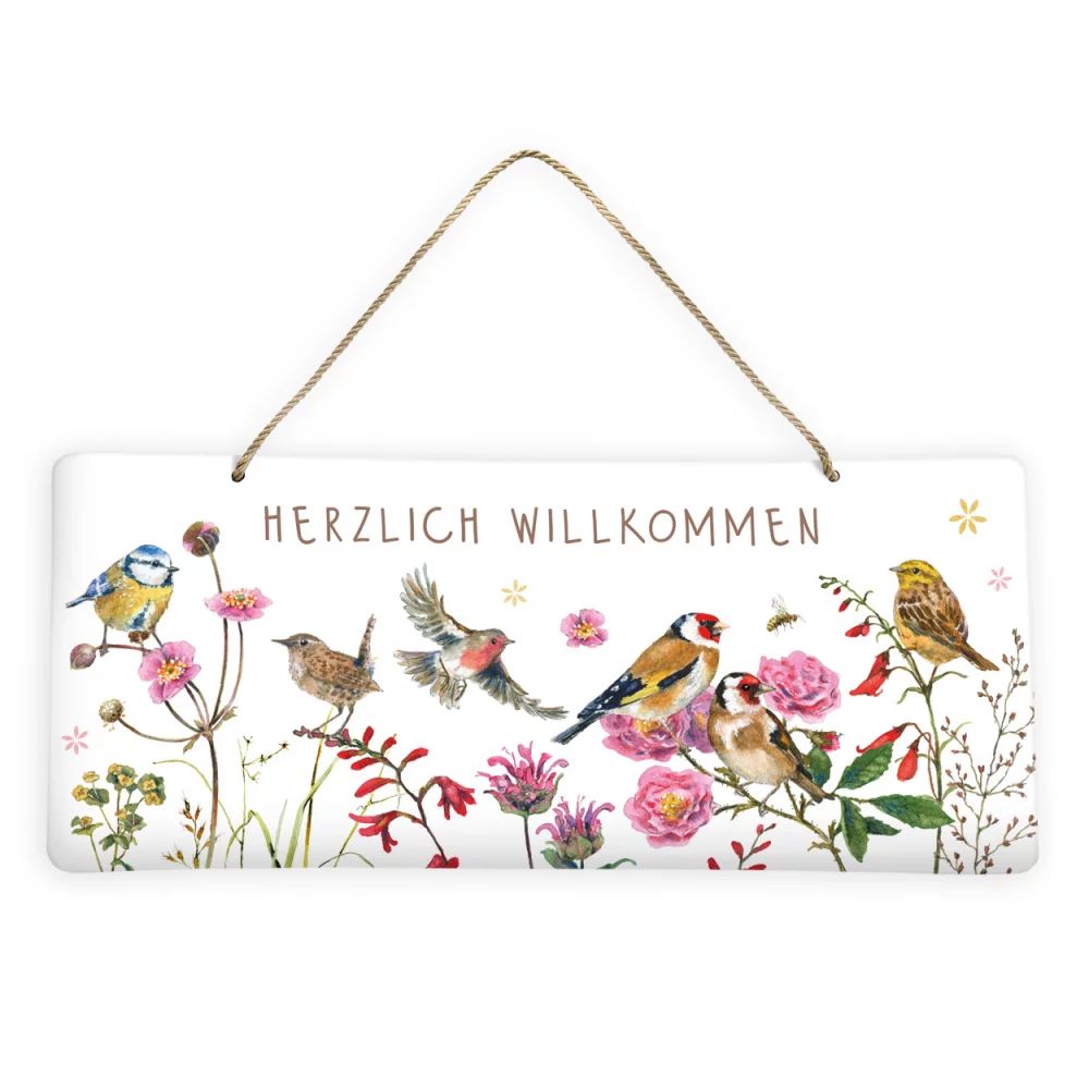 Großes Türschild Herzlich Willkommen vom Grätz Verlag mit Natur-Illustration von Daniela Drescher