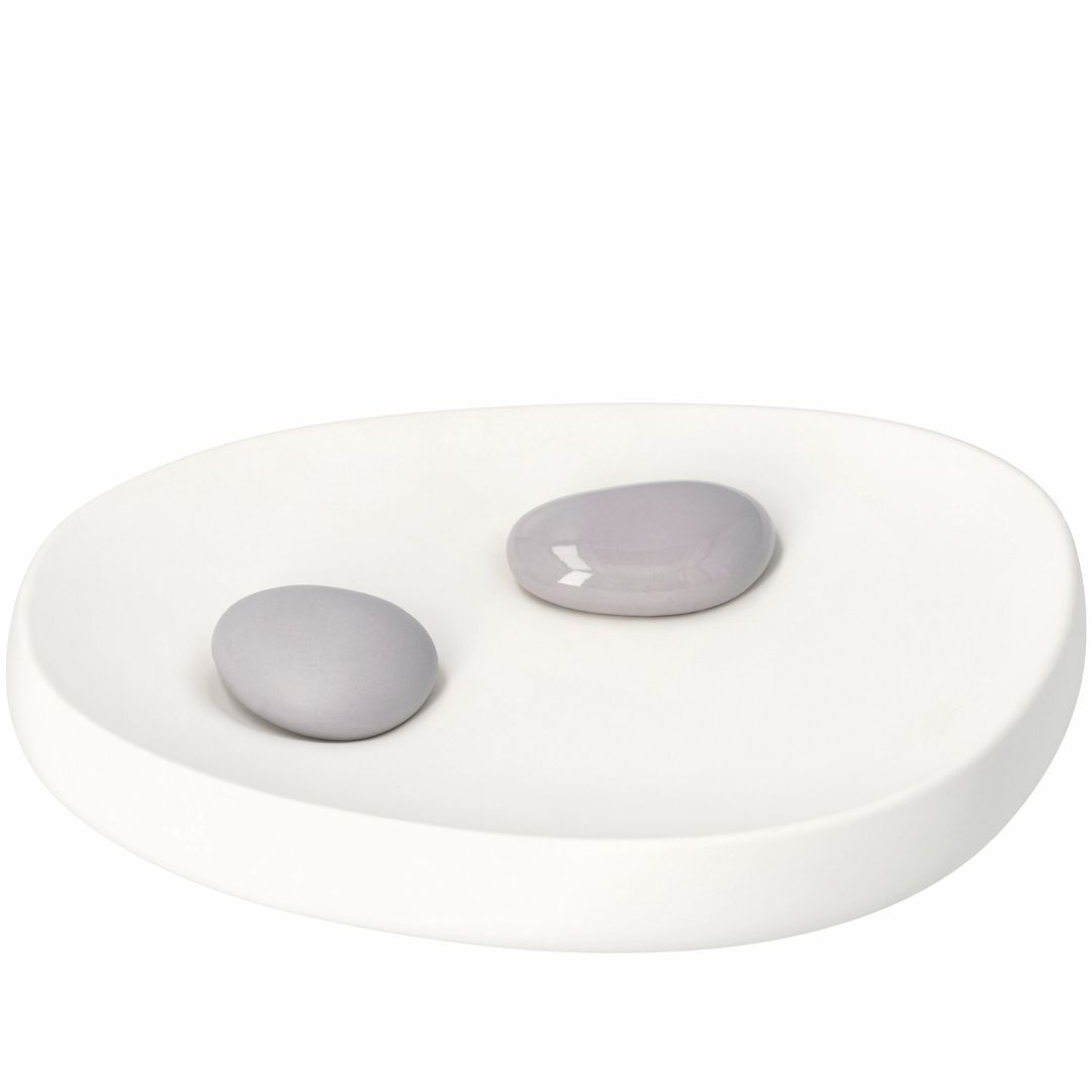 weiße räder Steinzeug Schale Alles hat seine Zeit mit zwei grauen Dekosteinen