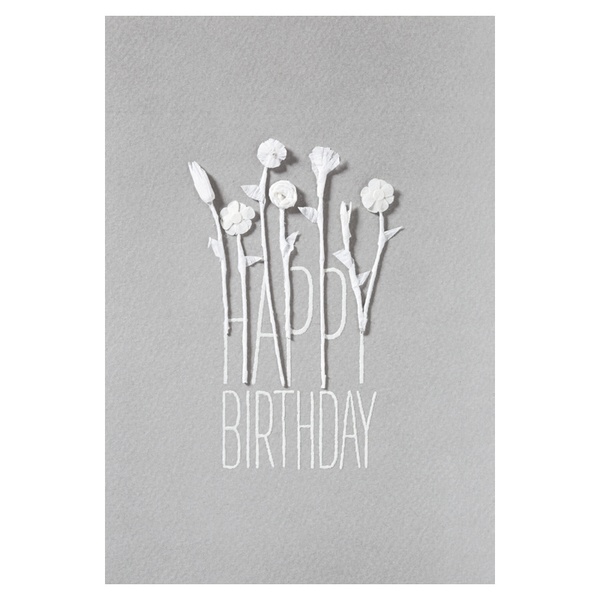 Weiße Blütenkarte "Happy Birthday"