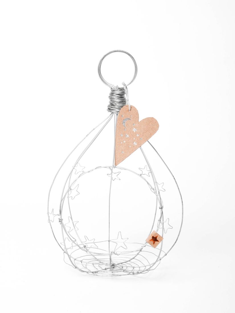 metallener Käfig,  Drahtherz Vogelkäfig, Sternenakzente, Herzanhänger, Dekorationsornament